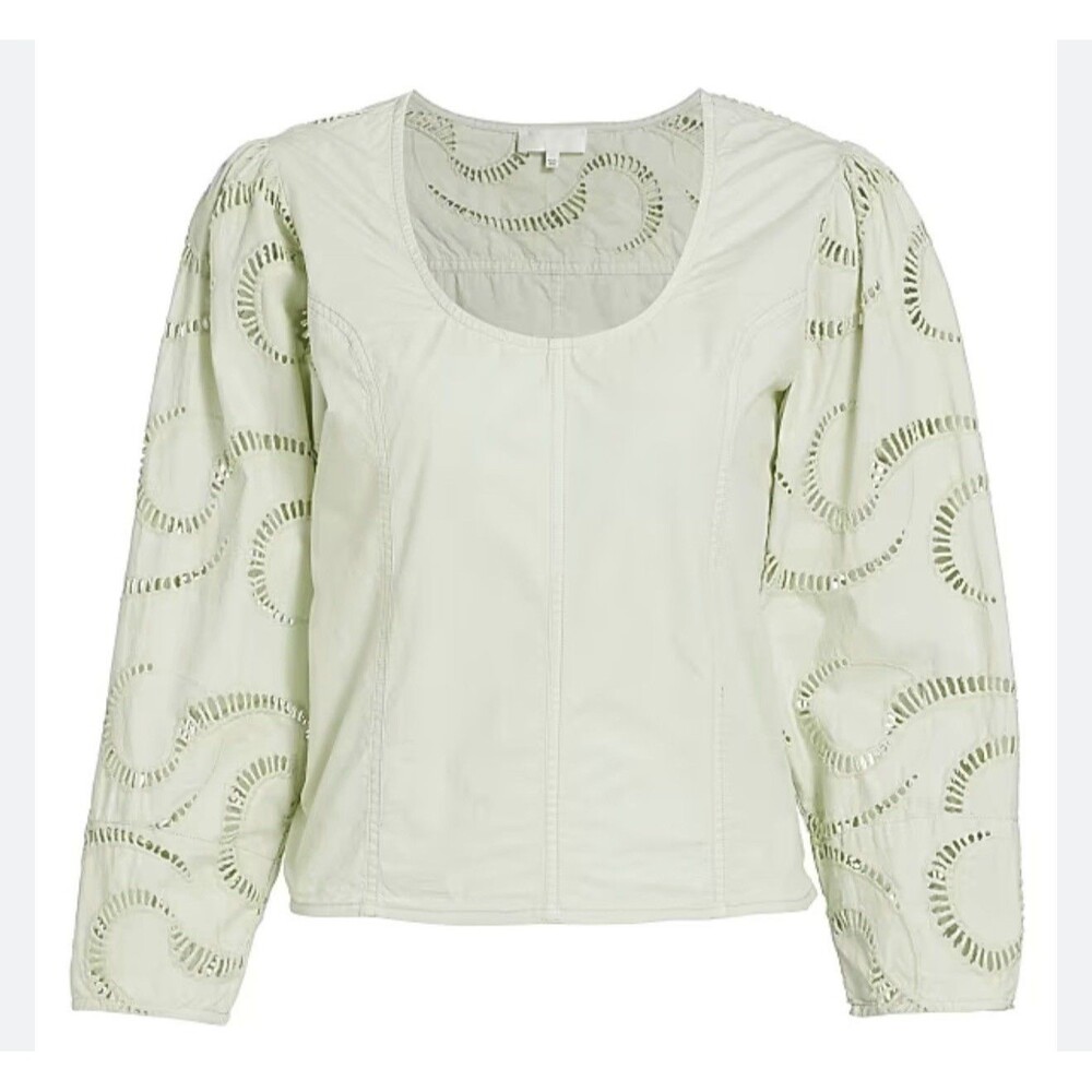 7 For All Mankind Eyelet Sleeve Cotton Top In Mint Green Sz Large New